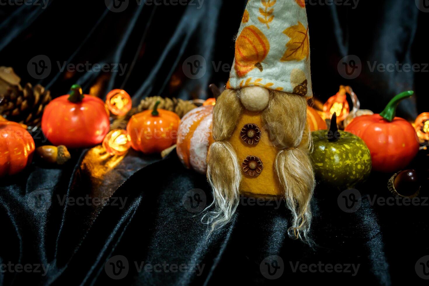 Halloween decorations background. Halloween Scary pumpkin head on wooden table Halloween holiday concept photo
