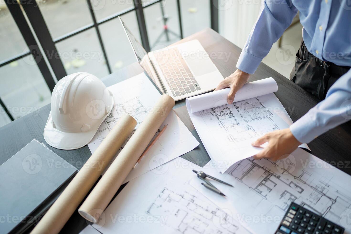Architecture Man drawing on architectural Creative project business architecture building construction Industrial engineering Achievement Planning photo