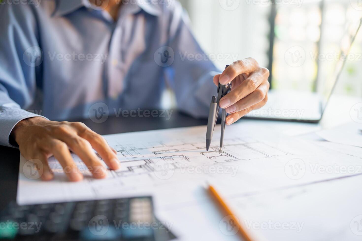 Architecture Man drawing on architectural Creative project business architecture building construction Industrial engineering Achievement Planning photo