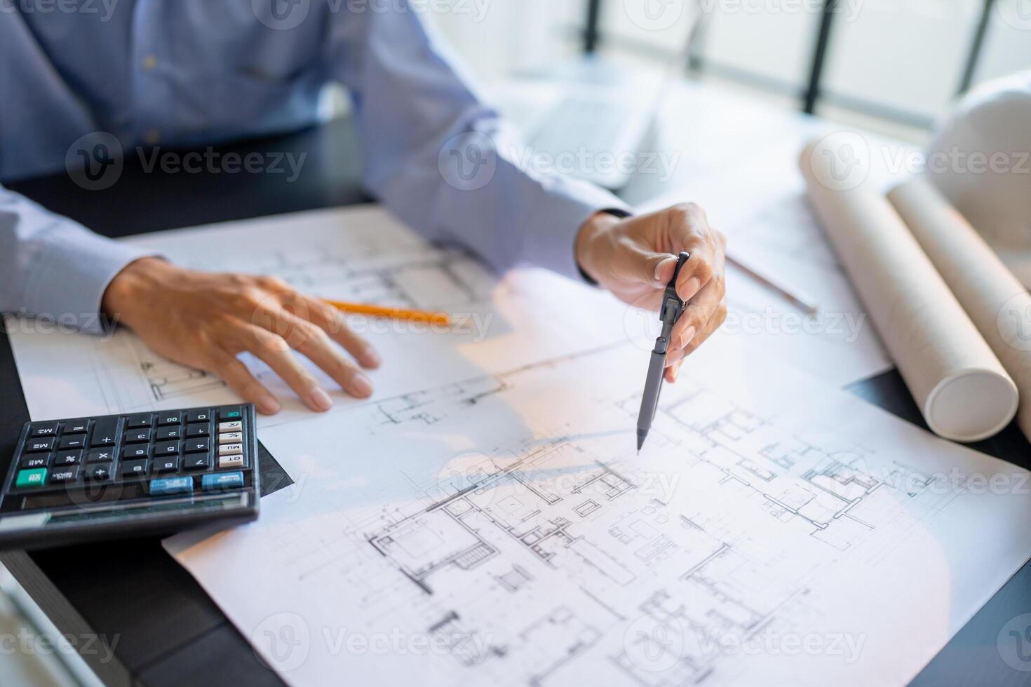 Architecture Man drawing on architectural Creative project business architecture building construction Industrial engineering Achievement Planning photo