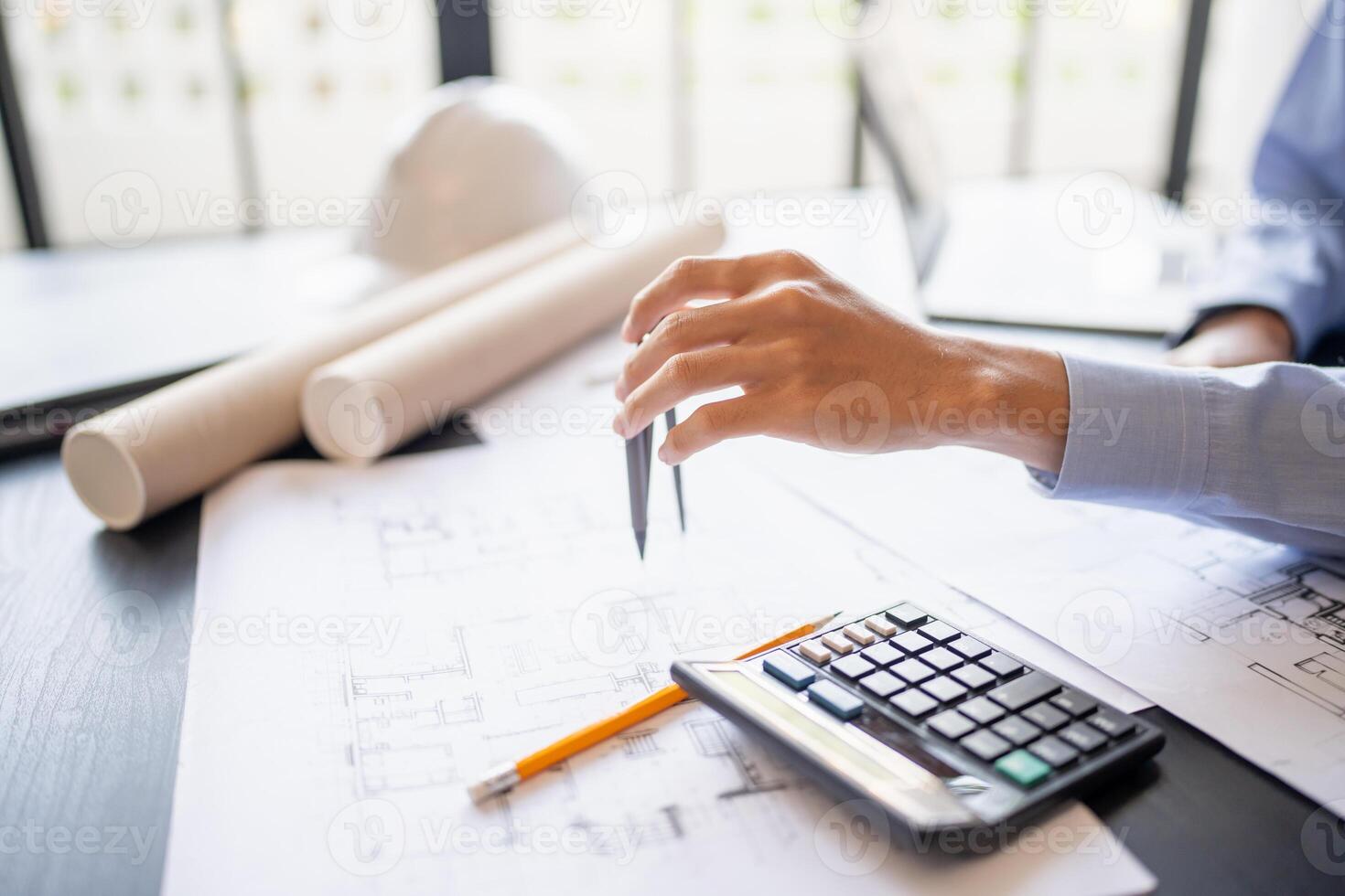 Architecture Man drawing on architectural Creative project business architecture building construction Industrial engineering Achievement Planning photo