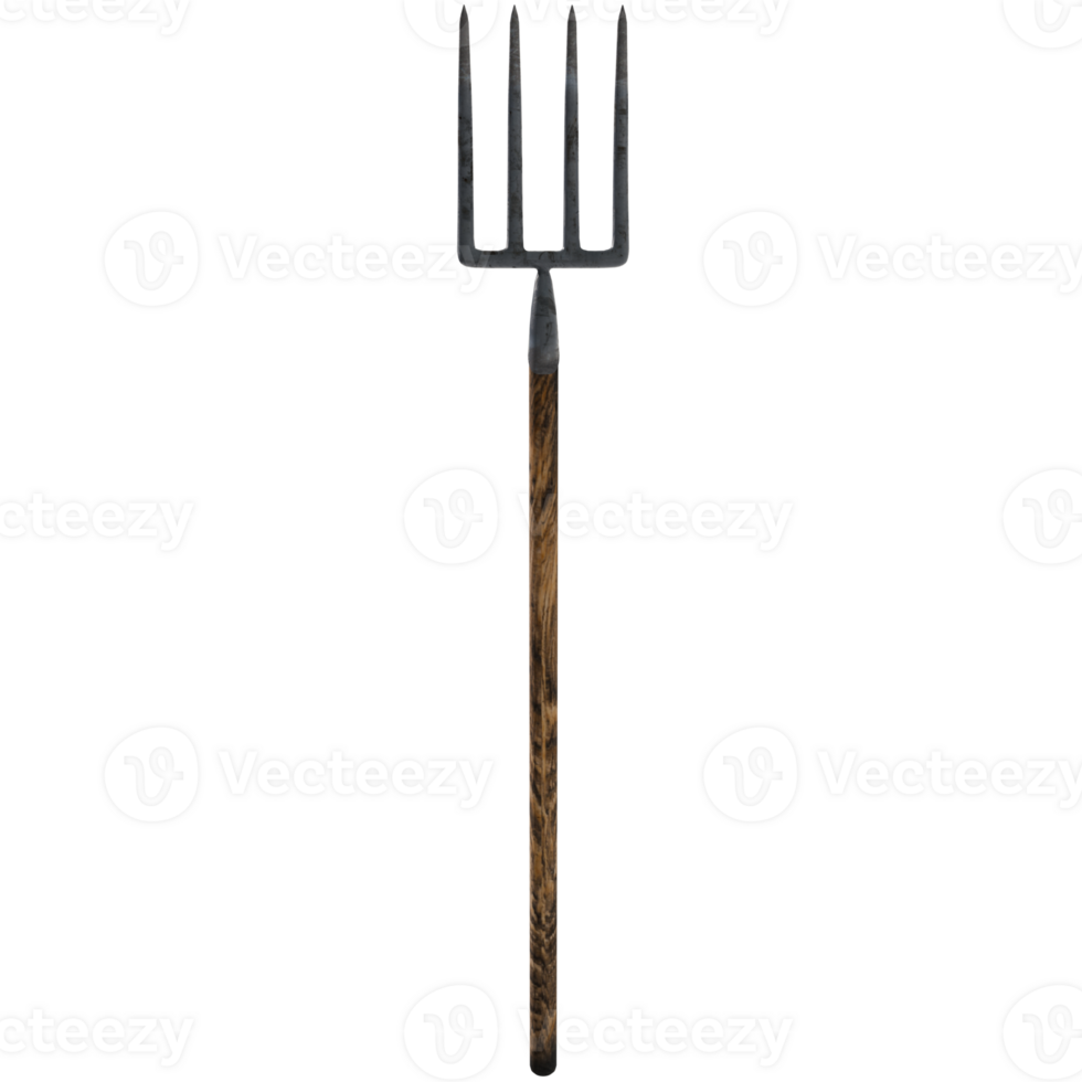 A large pitchfork with a wooden handle png