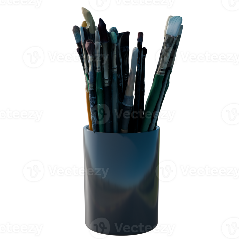 A vase filled with paint brushes png