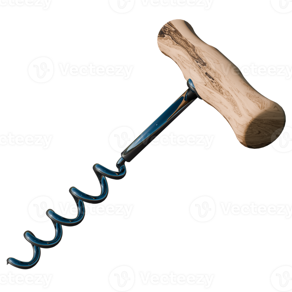 A wooden corkscrew with a blue handle png