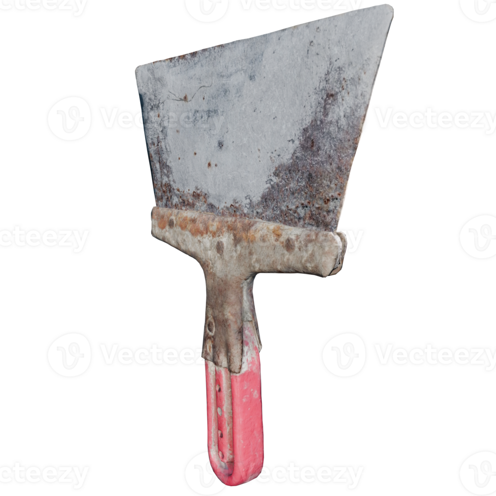 A rusty old shovel with a red handle png