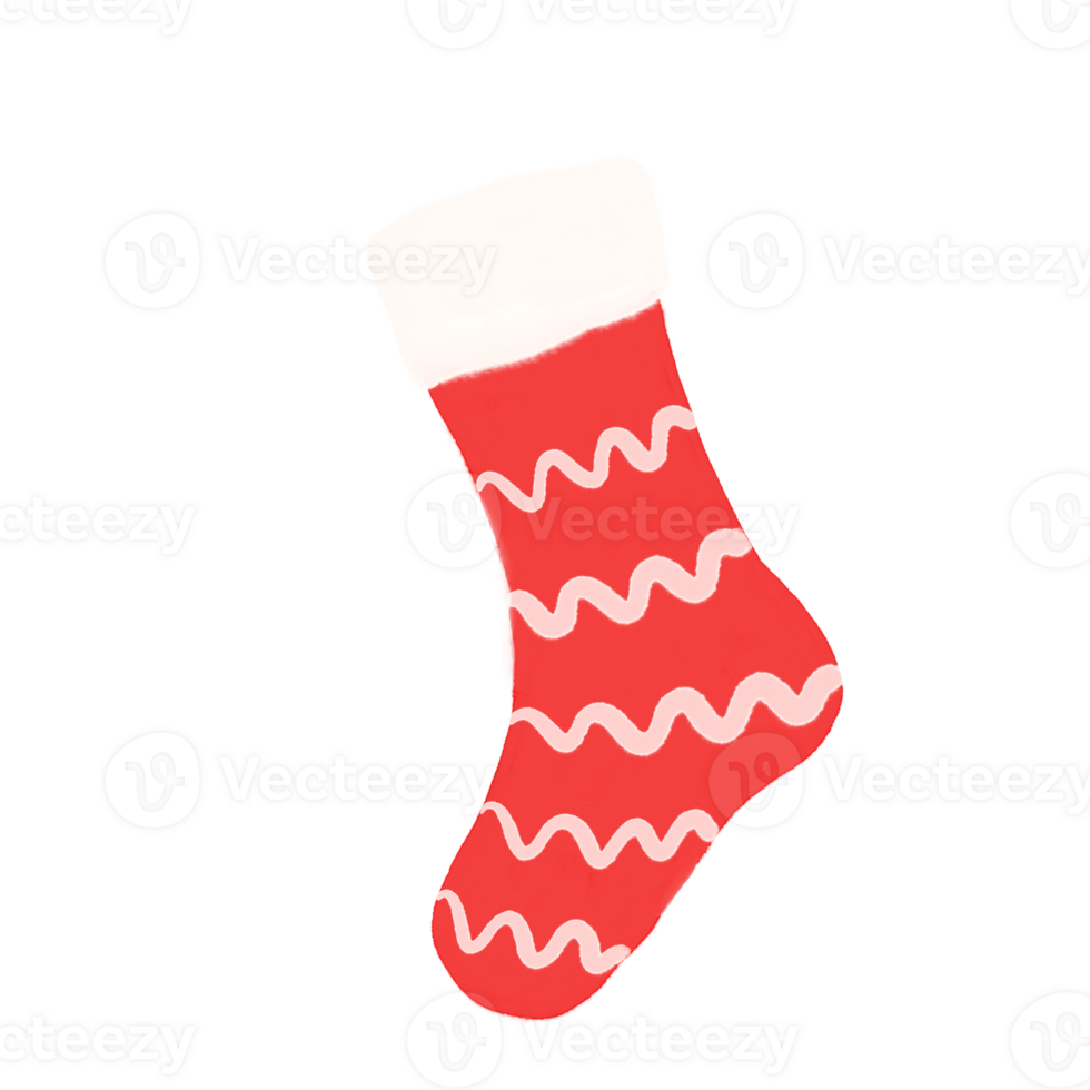Cute red Watercolor Christmas Stocking Illustration. png