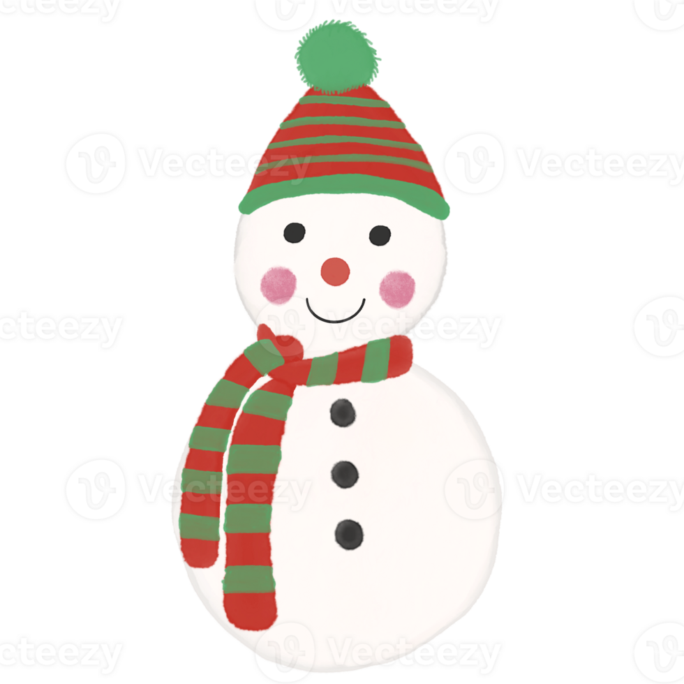 Festive Winter Snowman Art in Watercolor. Cute Hand Drawn Snowman for Christmas. Playful Holiday Illustration with Snow and Scarf. png