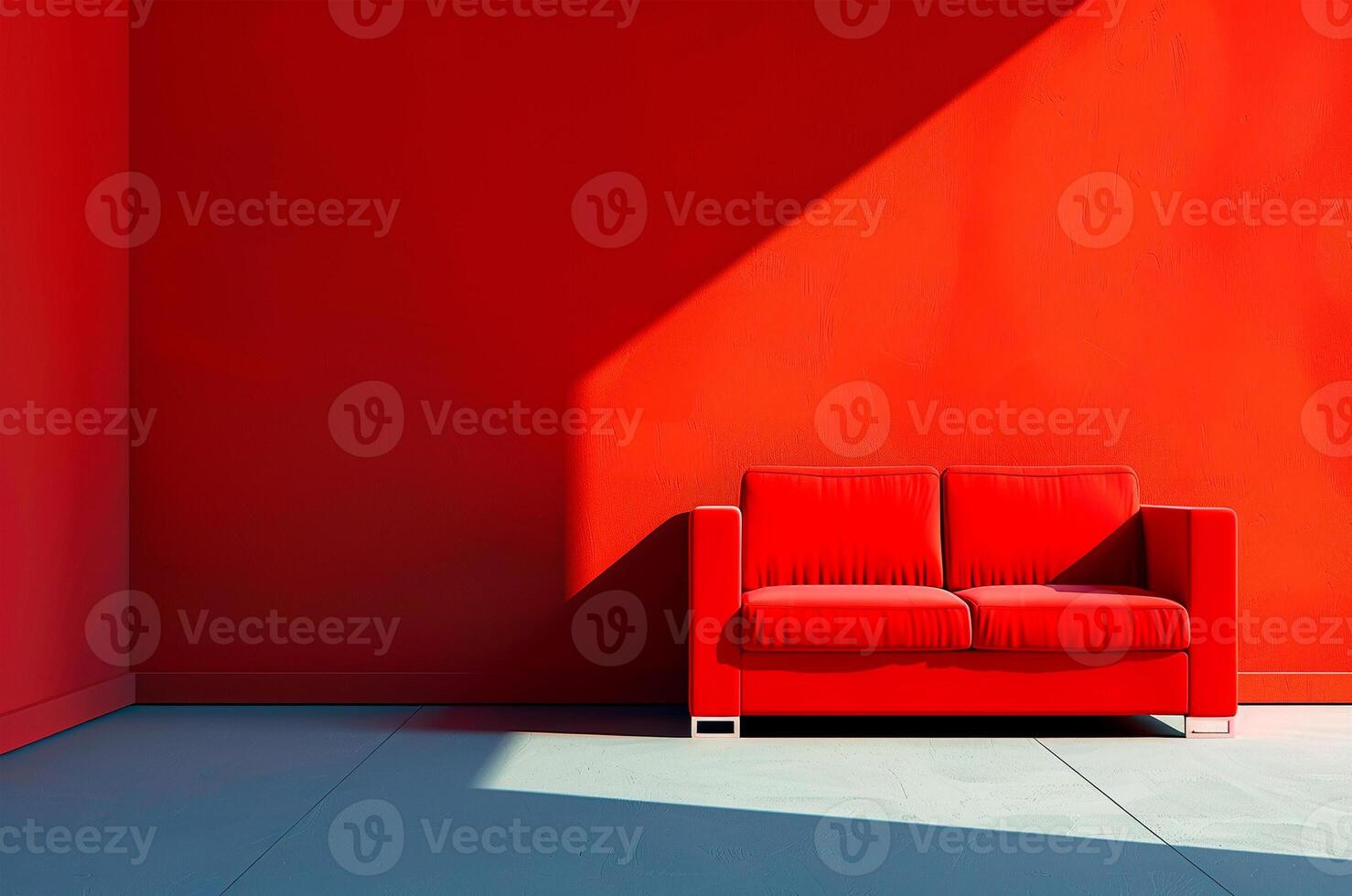 Red sofa in a minimalist red interior photo