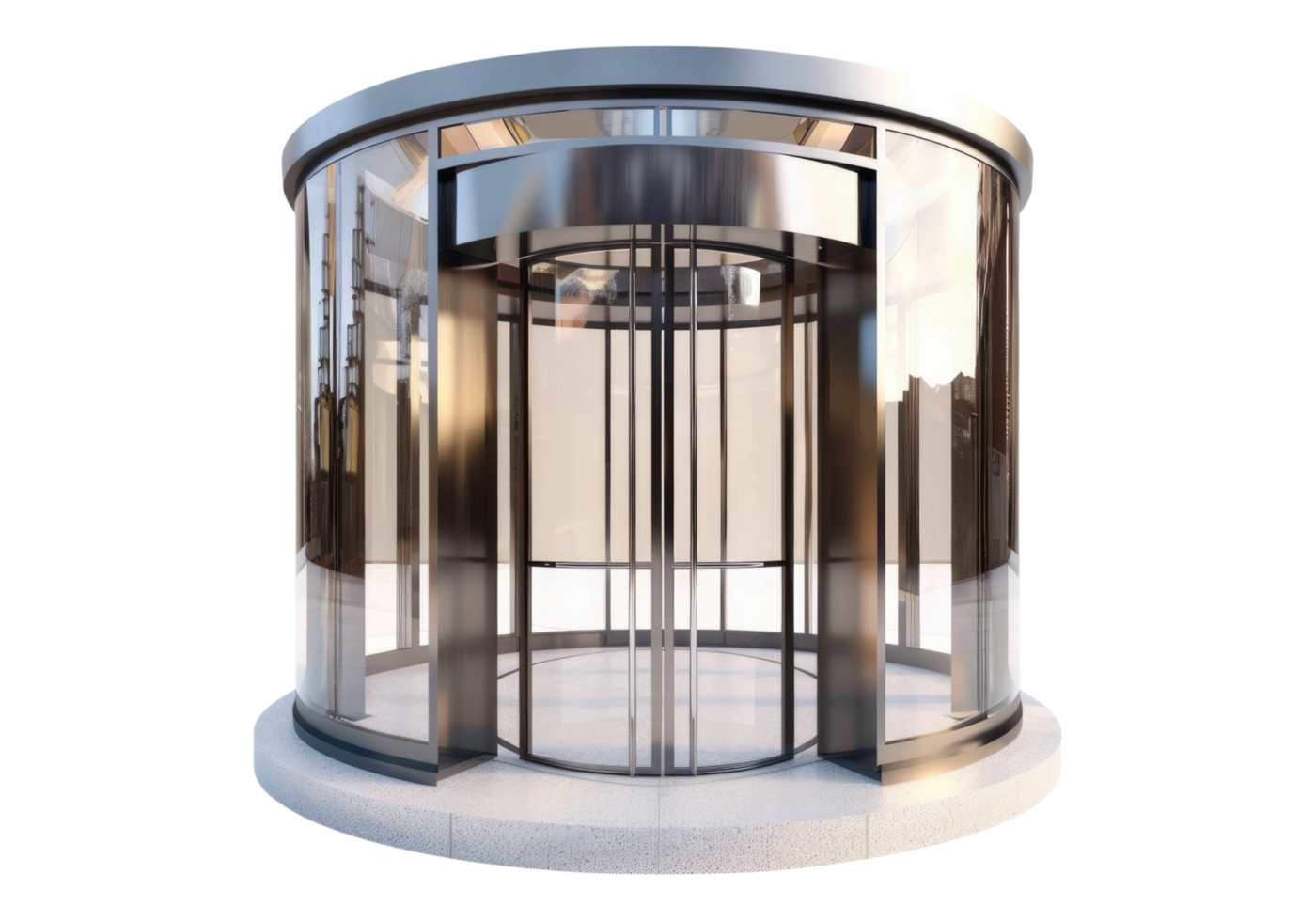 A circular revolving elevator with glass doors png