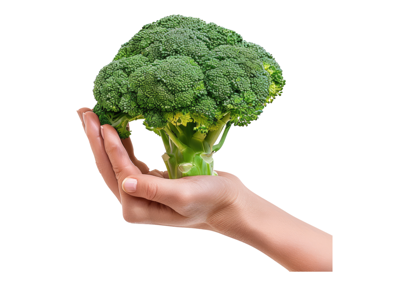 A person holding a broccoli in their hand png