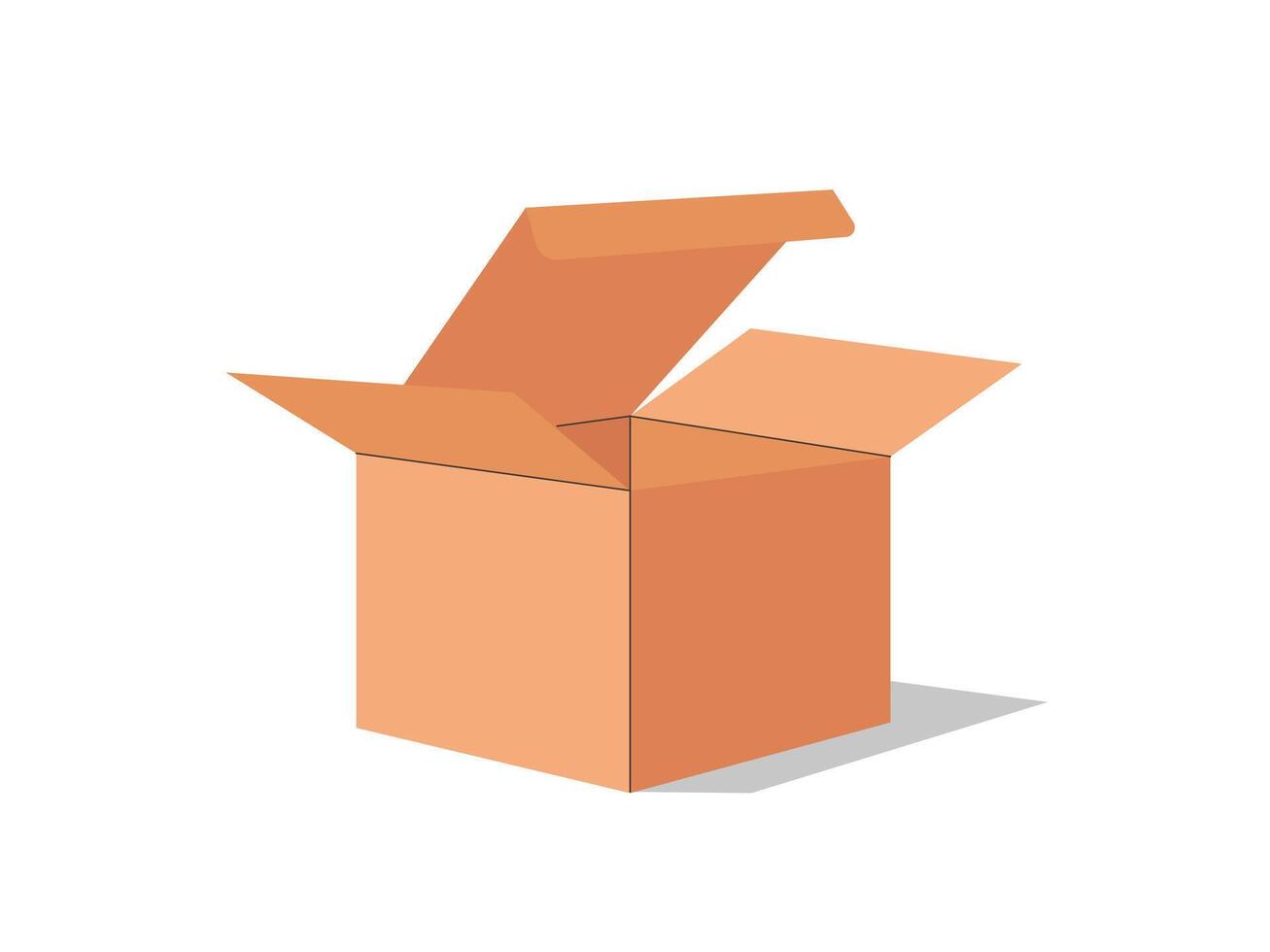Opened brown paper box with shadow, cardboard vector