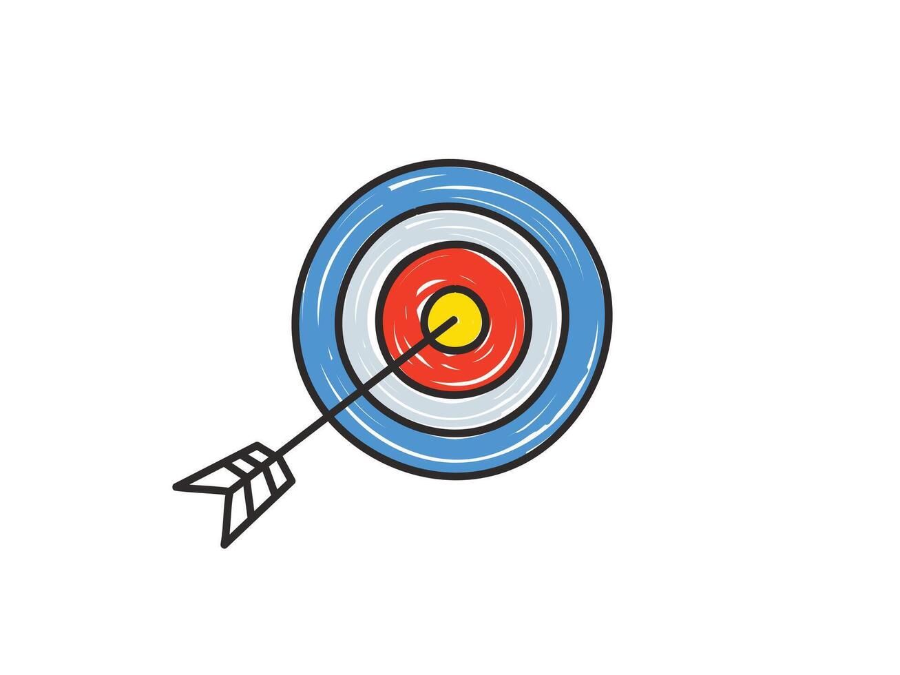 Doodle arrow and bullseye icon illustration. target, goal, success concept vector
