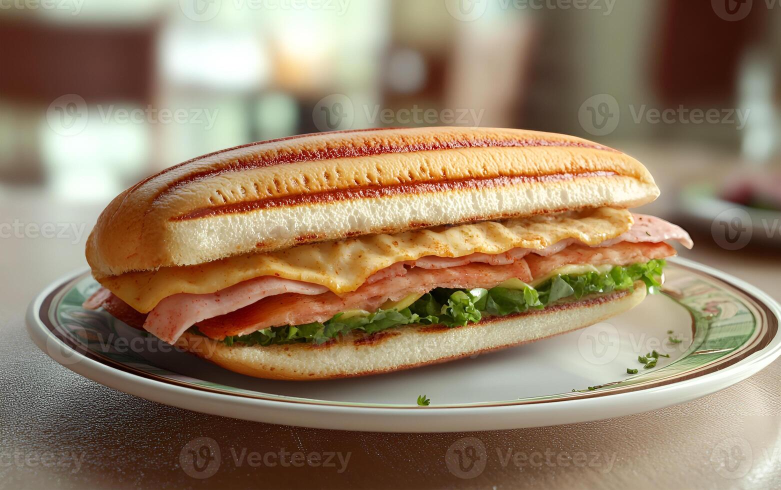 View of delicious Cuban sandwich on a plate photo