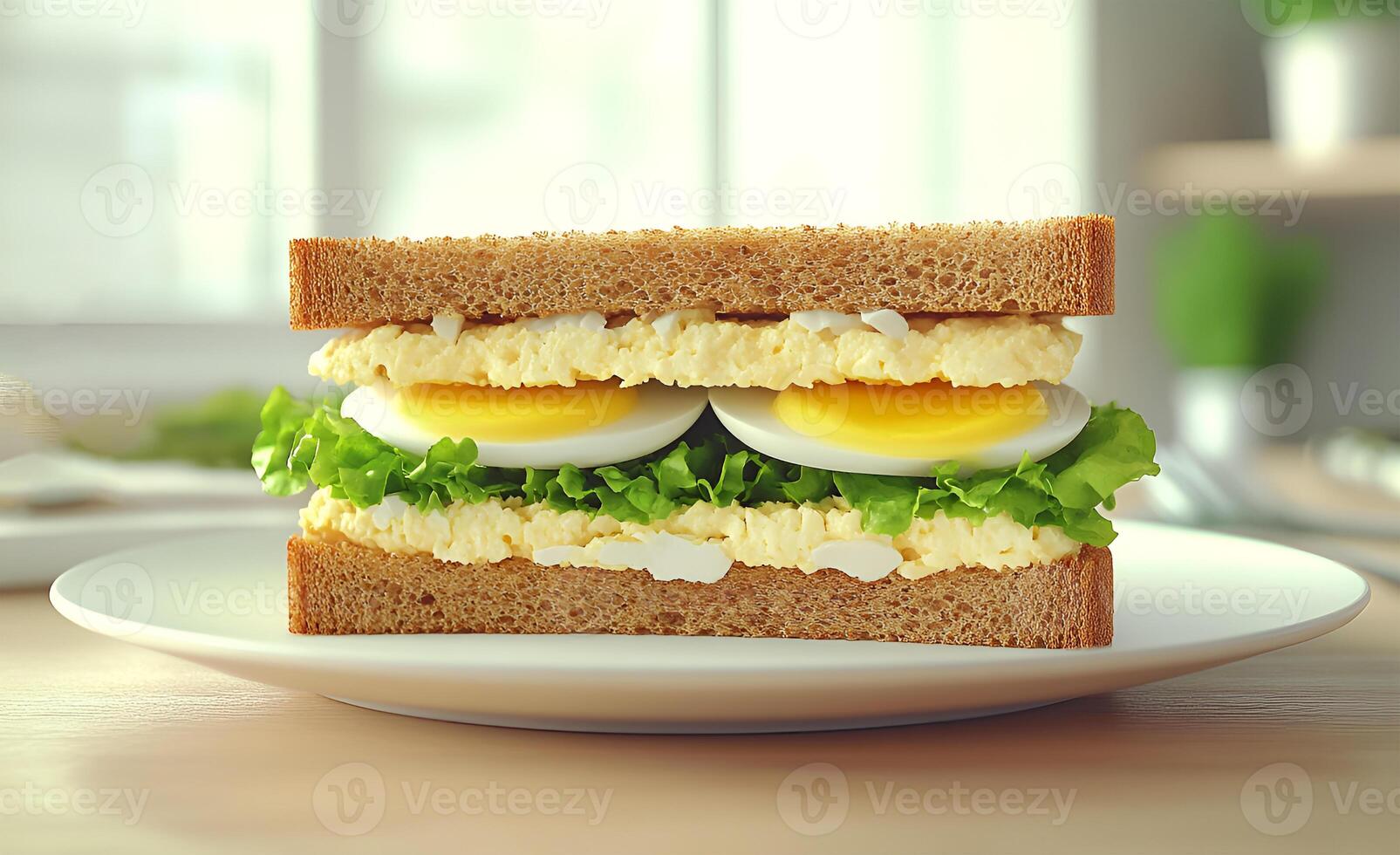 View of delicious food egg salad sandwich on a plate photo