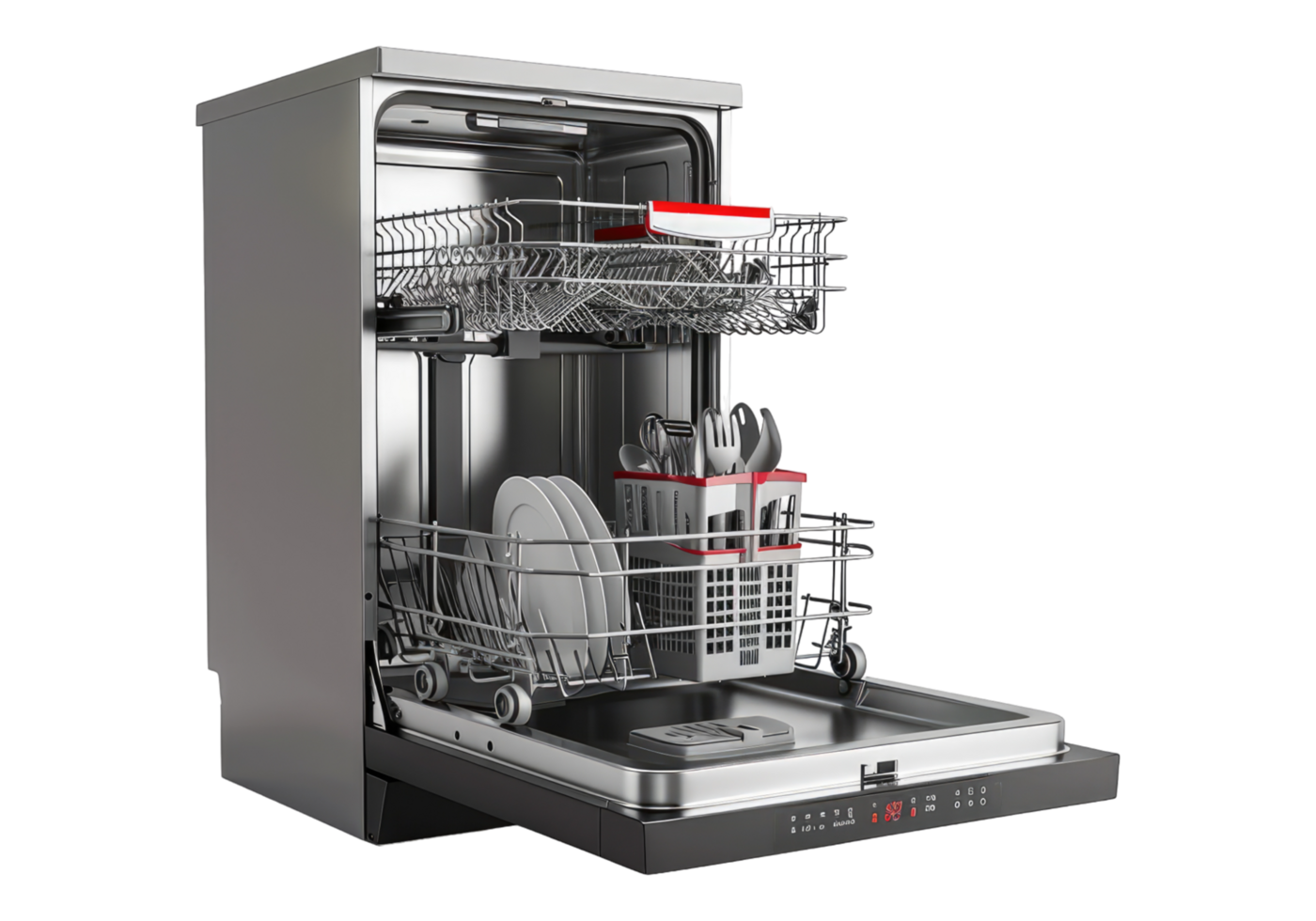 A dishwasher with a full load of dishes png