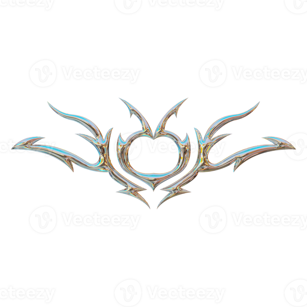 3D abstract neo tribal shape. Aesthetic y2k cyber gothic style. 3D render png