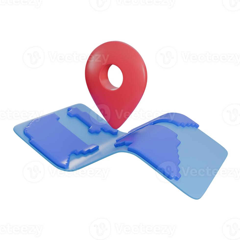 Eye-Catching 3D Illustration of Maps with a Red Location Pin and Versatile Elements for Various Uses png
