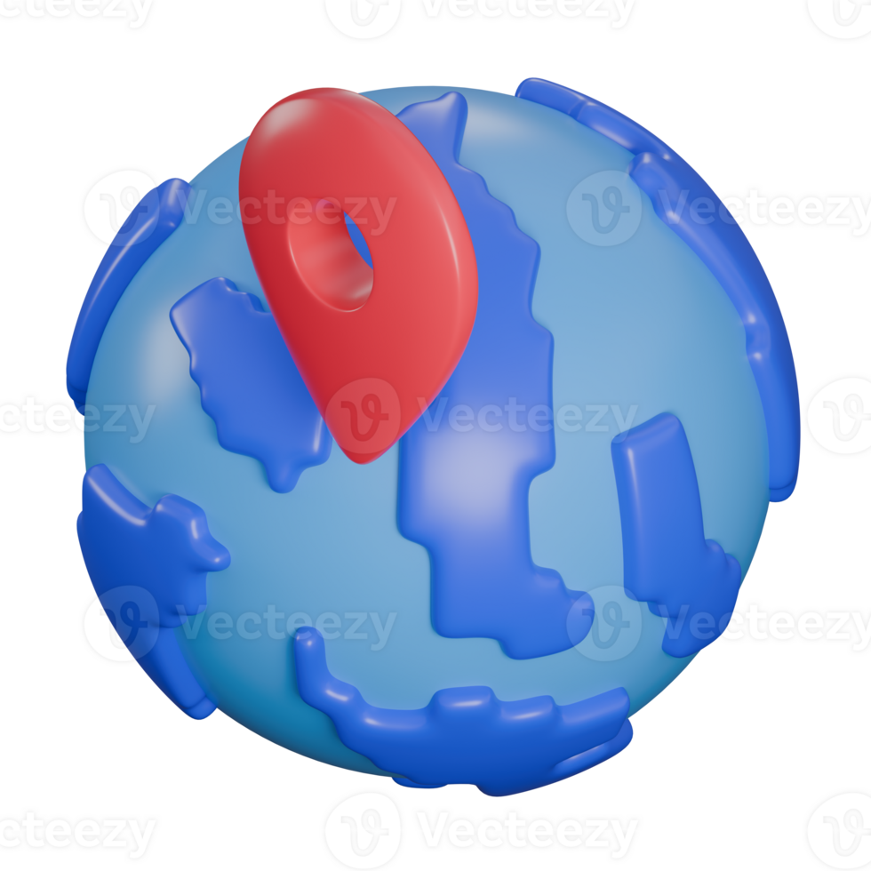 3d render illustration of world maps, destination, pin 3d elements, rendering. it can be used for any purpose. png