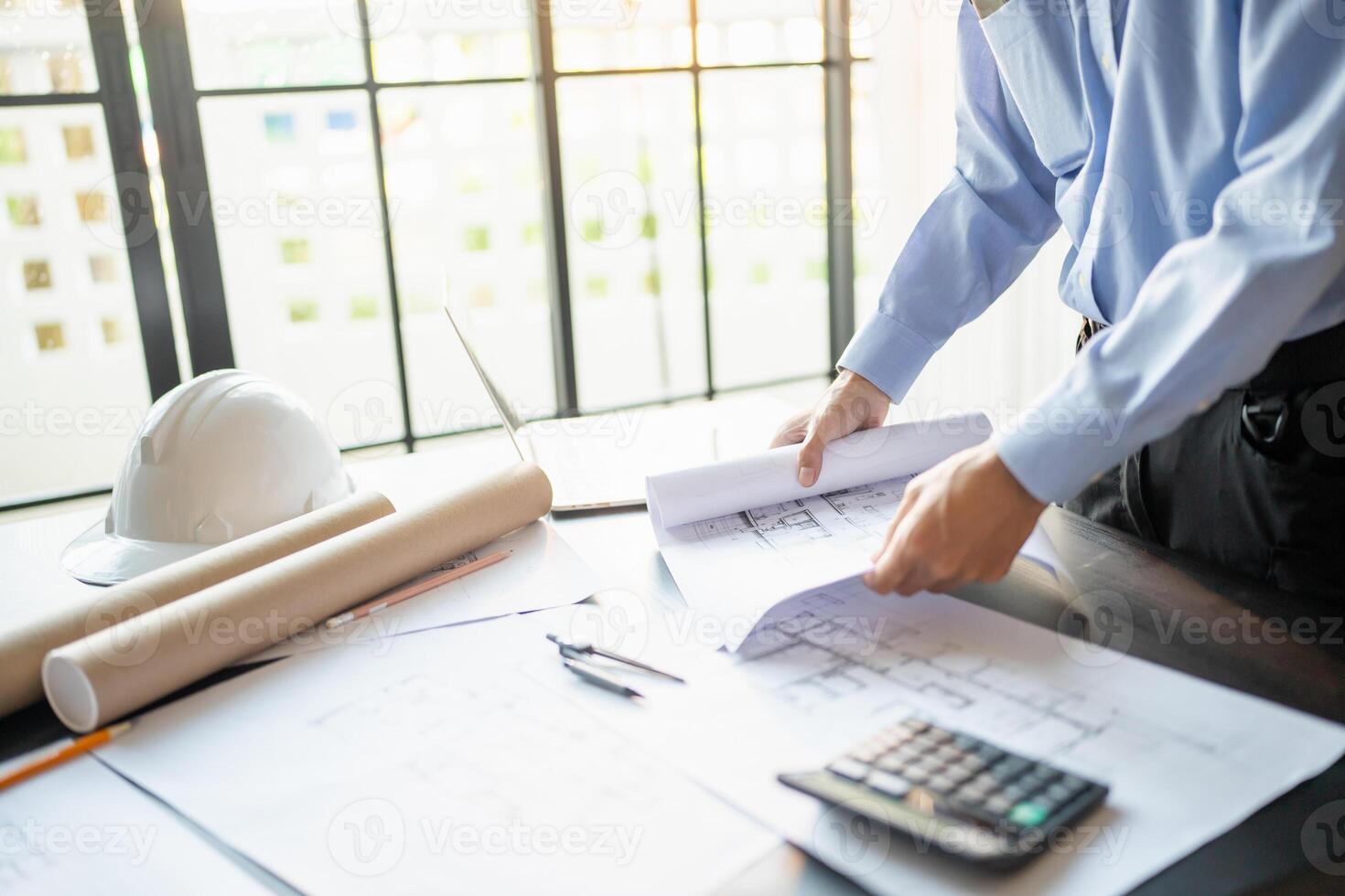 Architecture Man drawing on architectural Creative project business architecture building construction Industrial engineering Achievement Planning photo