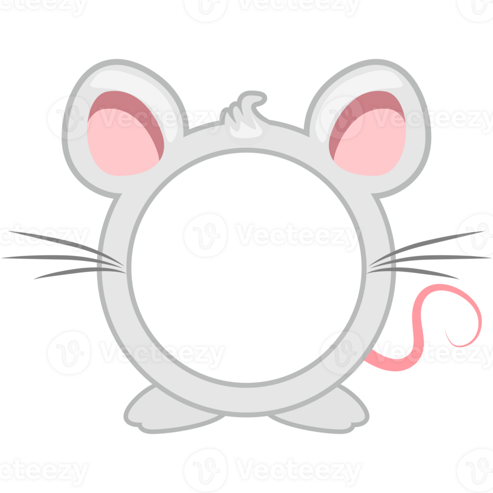 Cute circle mouse frame. Cartoon avatar for UI games. Empty animal frame for your kids decor, print or stickers. png