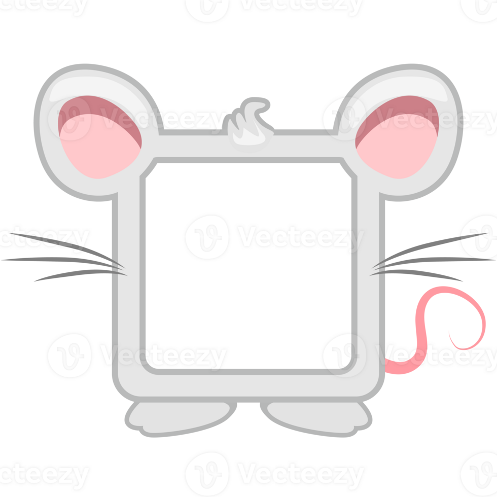 Cute square mouse frame. Cartoon avatar for UI games. Empty animal frame for your kids decor, print or stickers. png