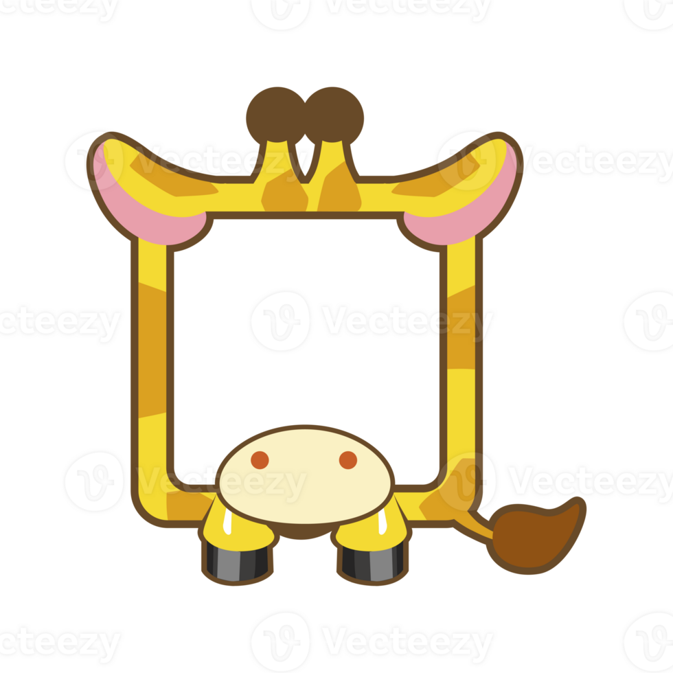Square giraffe frame. Cartoon avatar for UI games. Empty animal frame for your kids decor, print or stickers. png