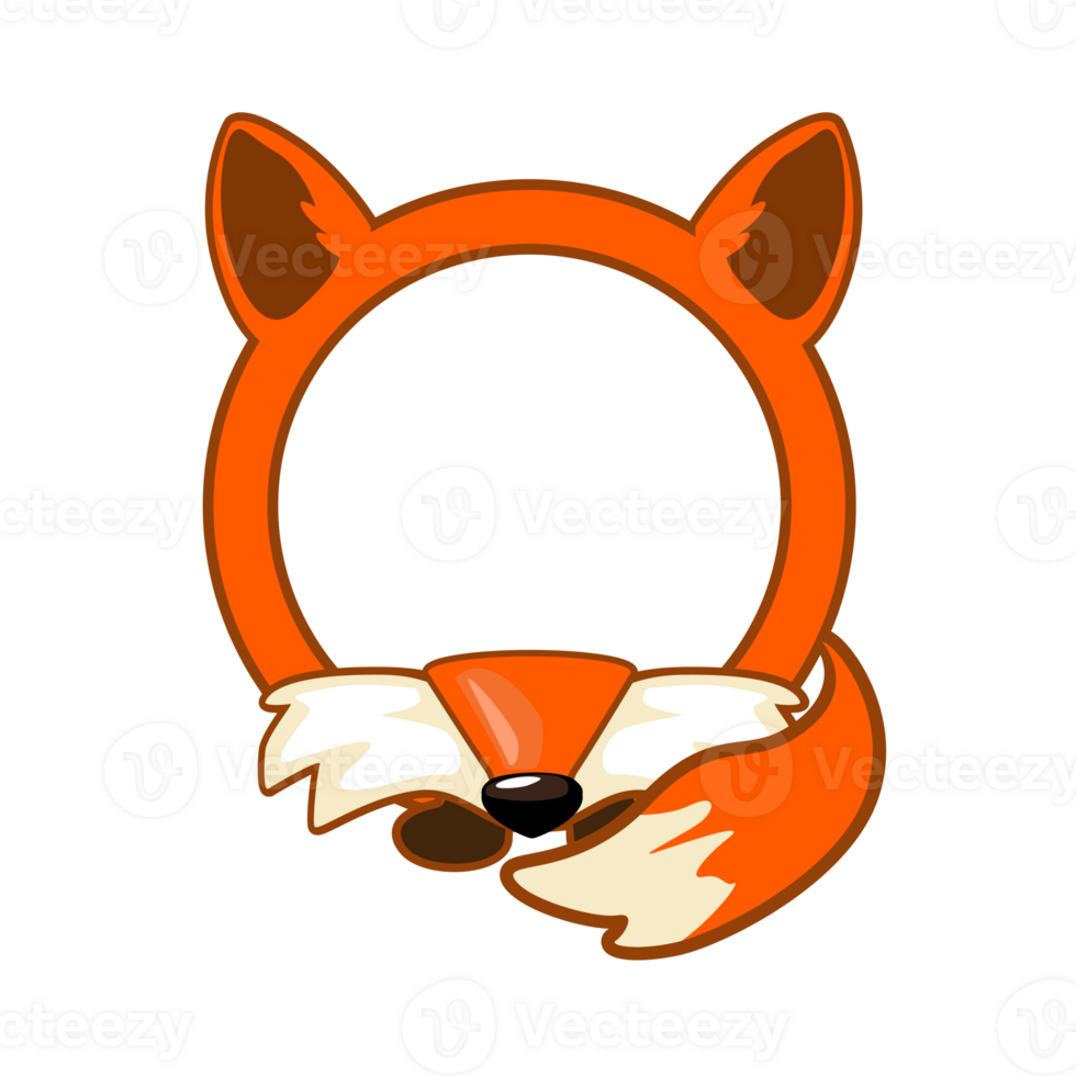 Cute round Fox frame. Cartoon avatar for UI games. Empty animal frame for your kids decor, print or stickers. png
