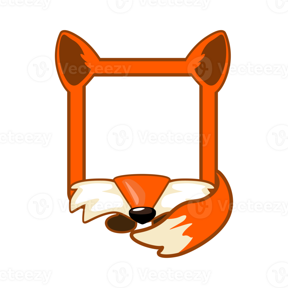 Cute Square Fox frame. Cartoon avatar for UI games. Empty animal frame for your kids decor, print or stickers. png