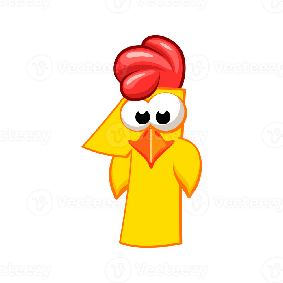 Cartoon chicken number 1, figure One. Cartoon of number with a animal concept. Calligraphy, lettering, typography for your Education cards or game png