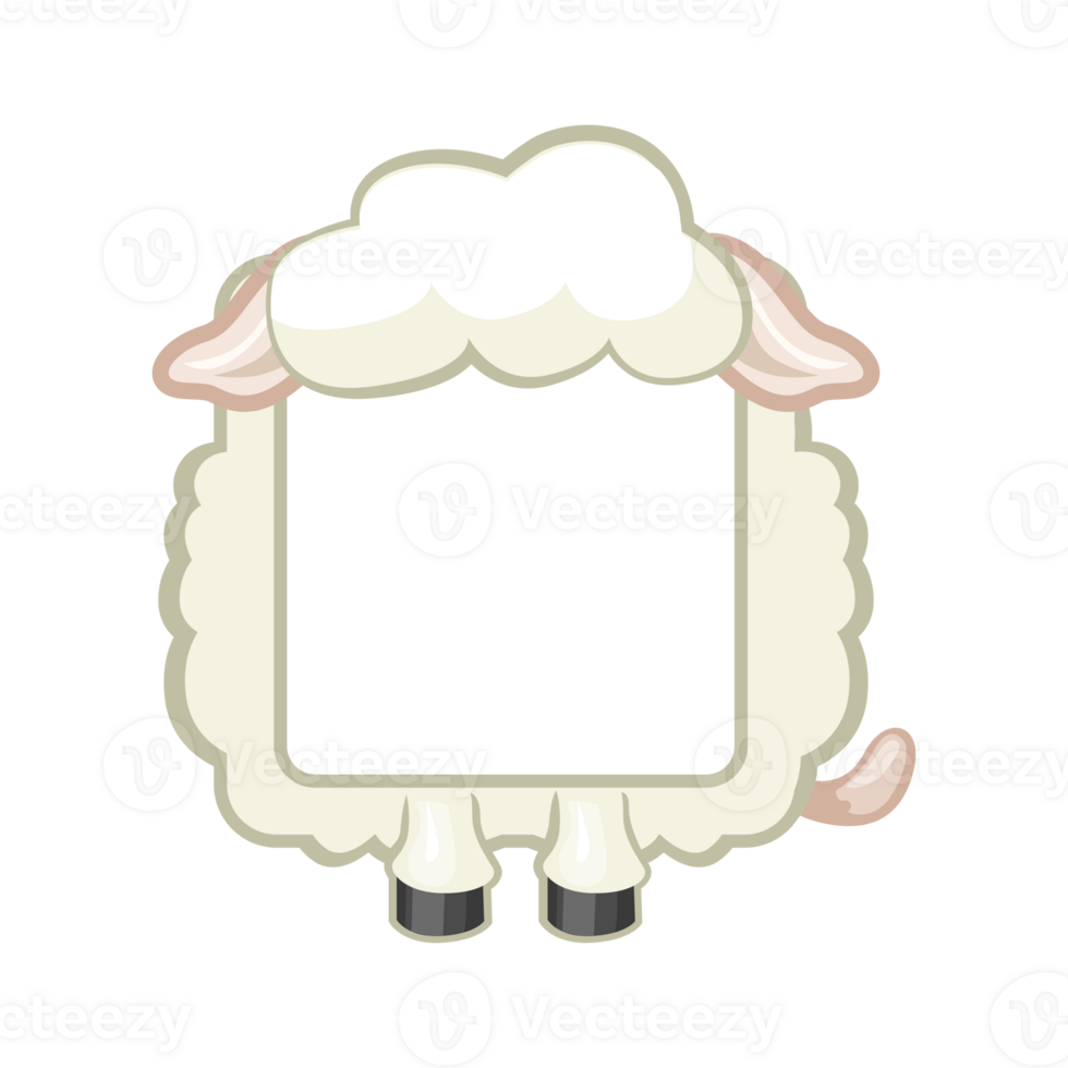 Cute square sheep frame. Cartoon avatar for UI games. Empty animal frame for your kids decor, print or stickers. png