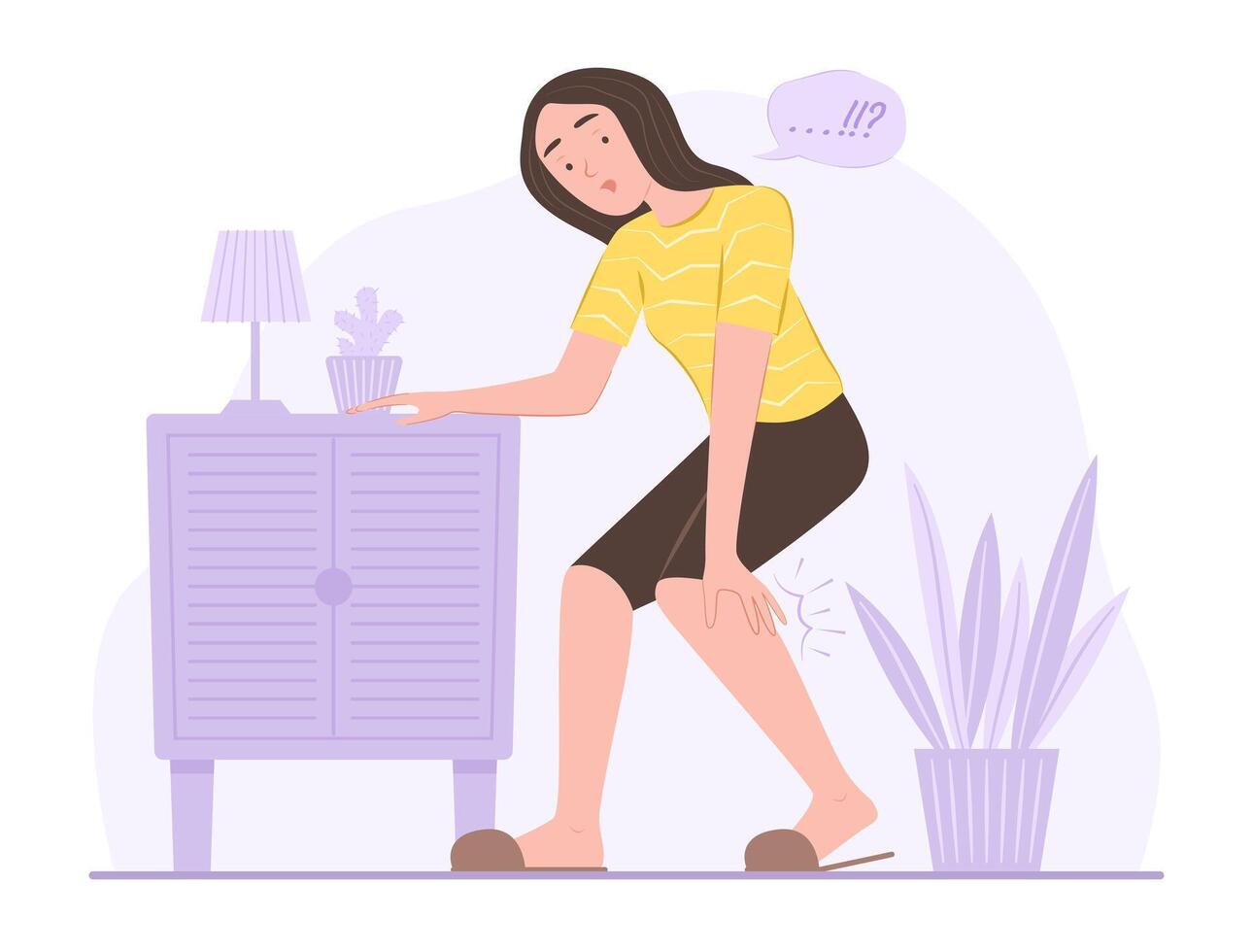 Woman Suffering from Leg Cramp for Physical Symptom and Healthcare Concept Illustration vector