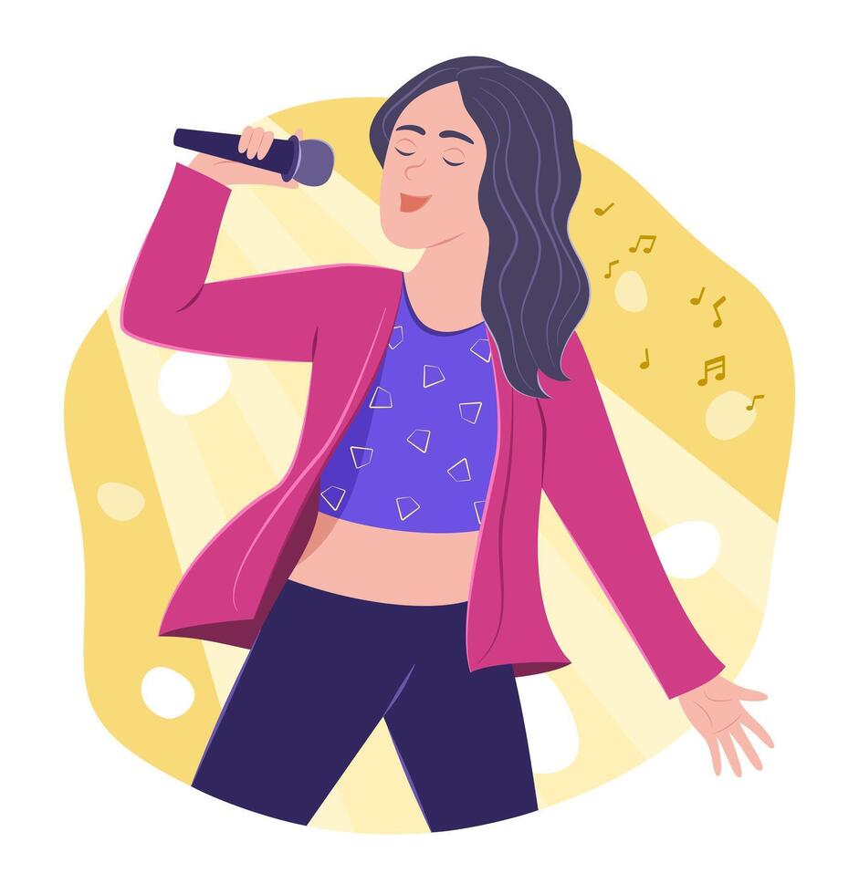 Singer Woman Singing a Song for Concert Performance and Entertainment Concept Illustration vector