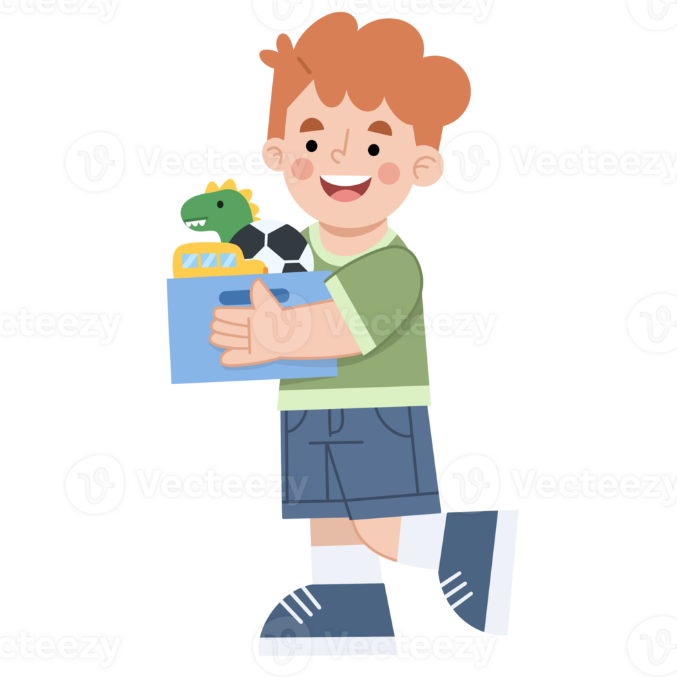 Illustration of a boy carrying a toy box png
