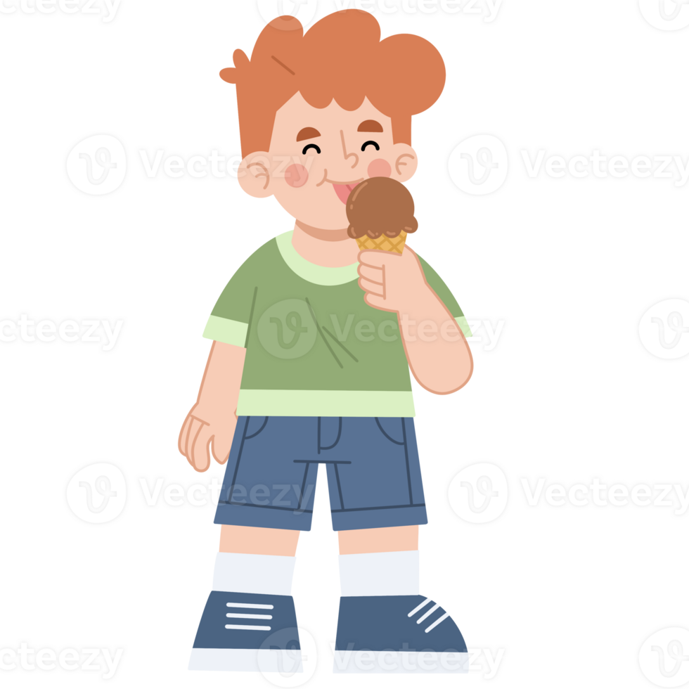 Illustration of a happy little boy enjoying ice cream png