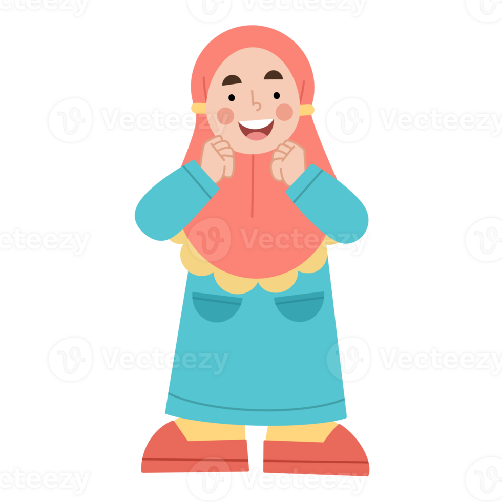 Illustration of excited little hijab girl png