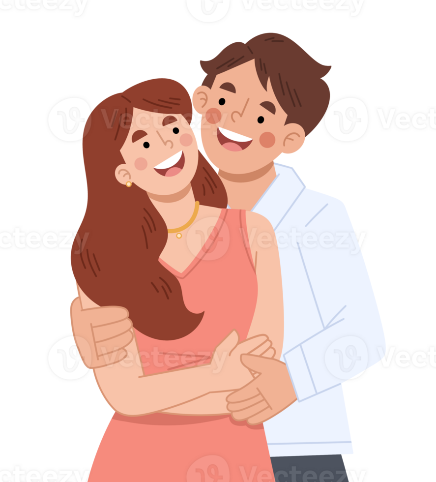 Illustration of a happy young couple hugging png