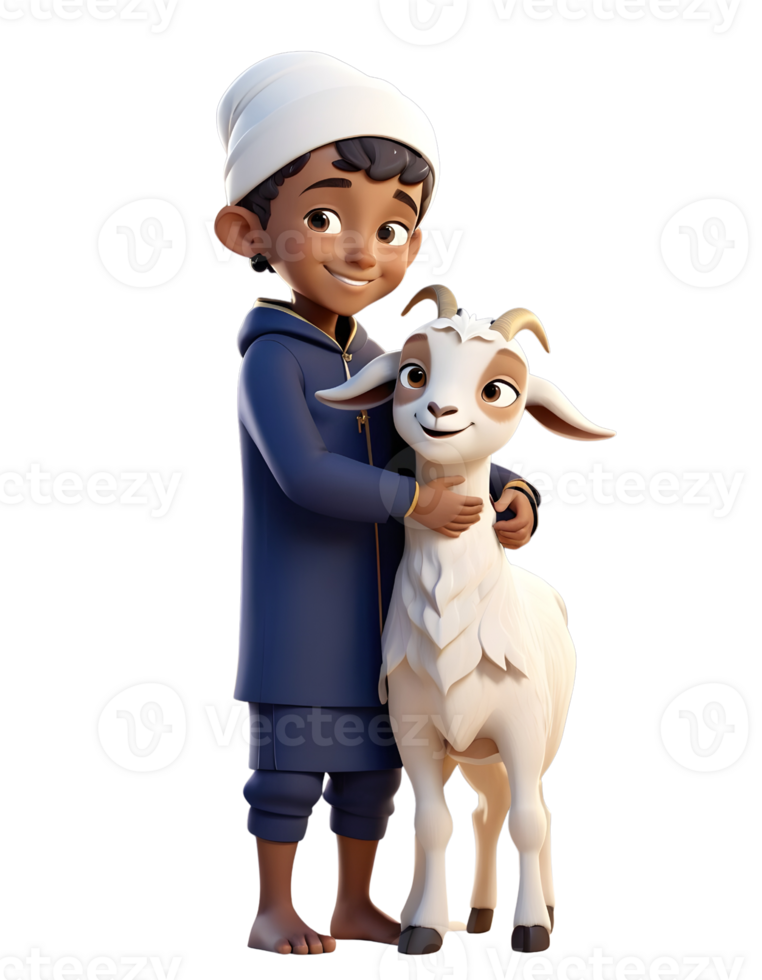 A cartoon boy holding a goat png