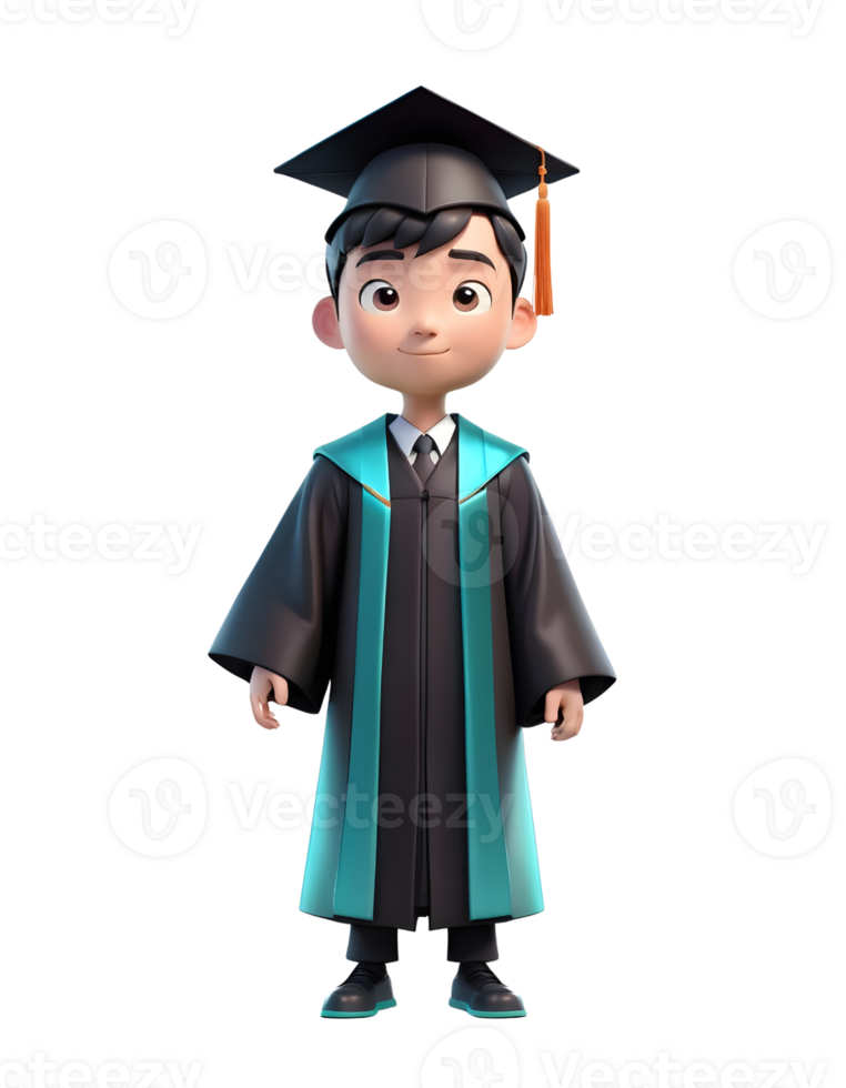 A cartoon boy wearing a graduation gown and cap png