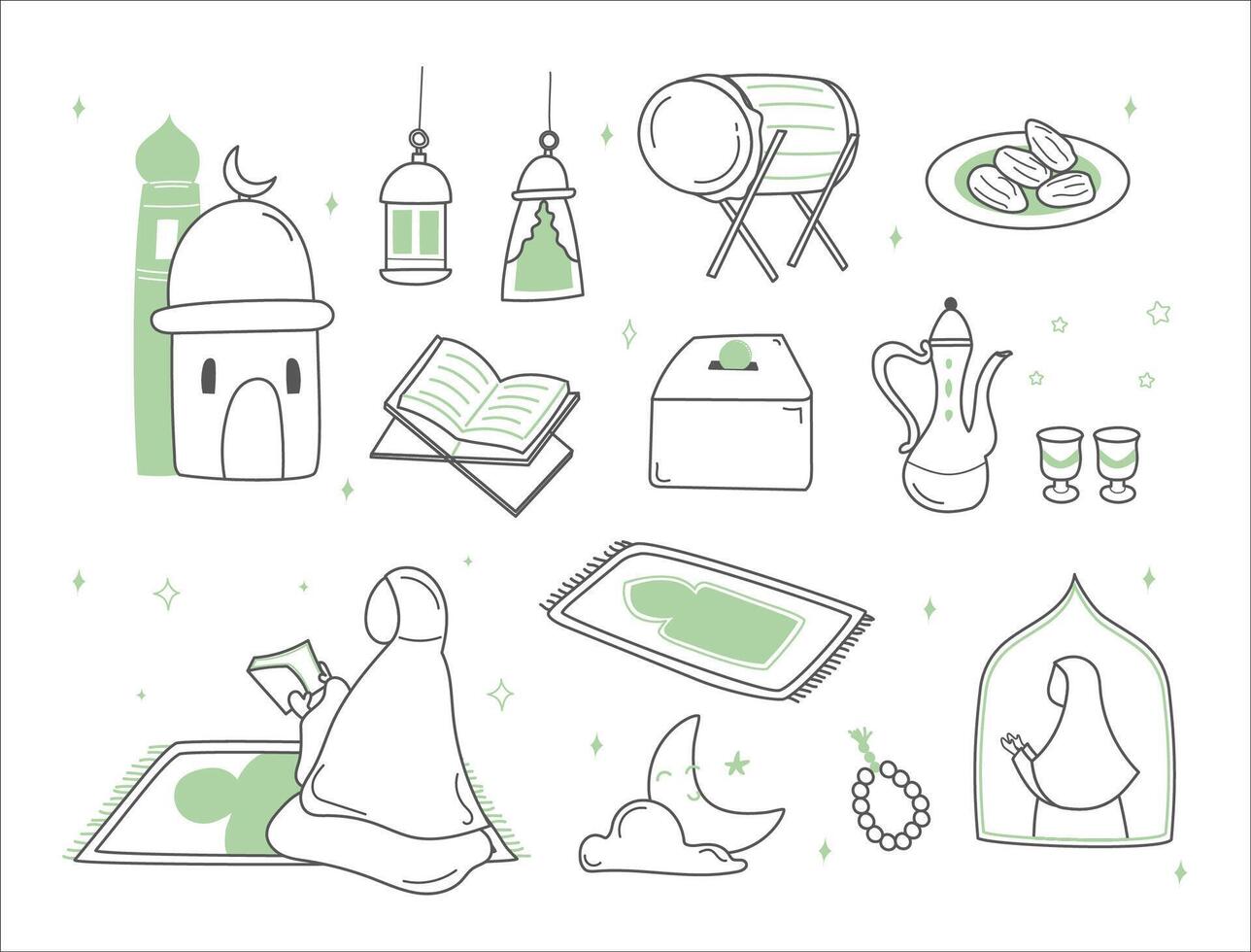 doodle set of ramadan vector
