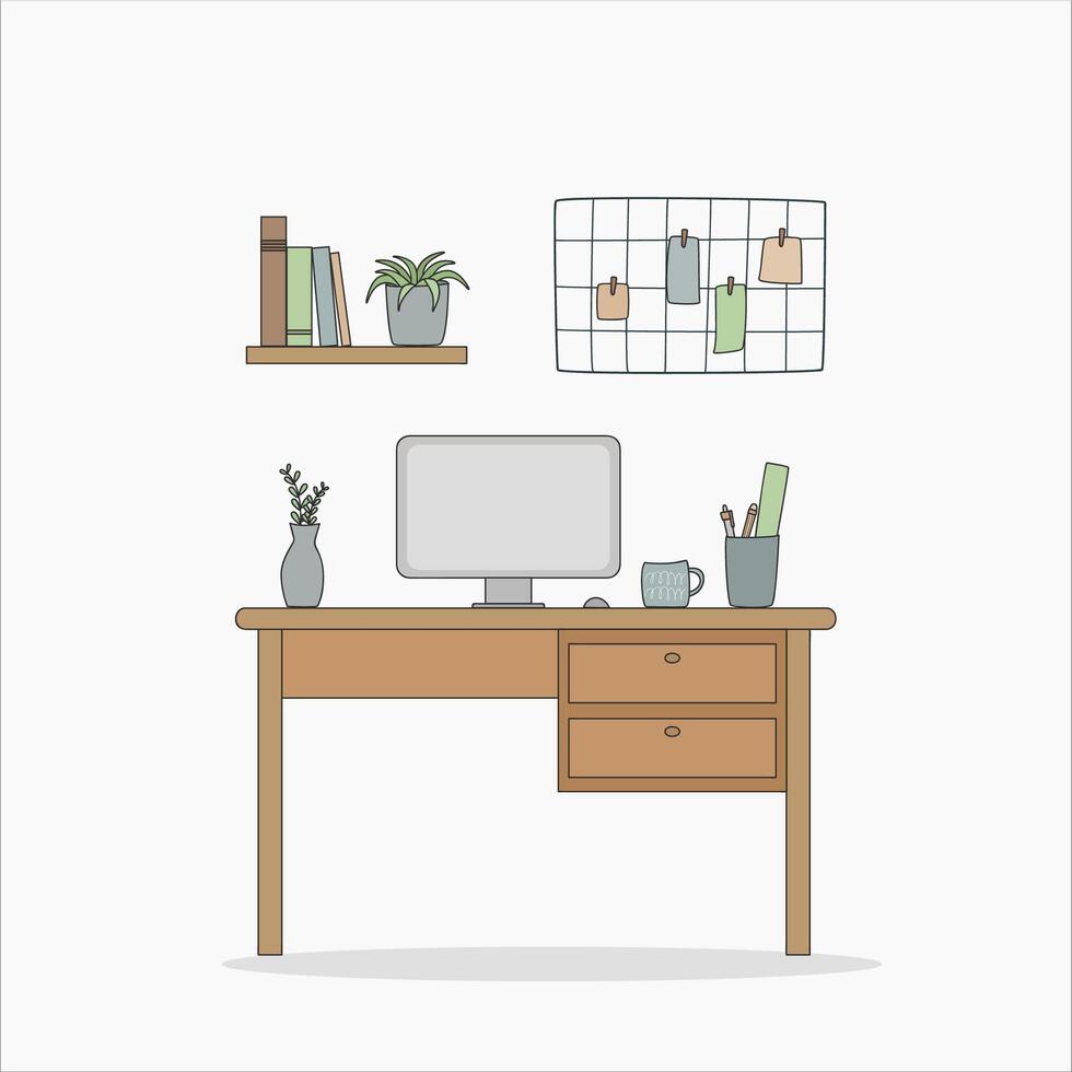 cozy workspace at home vector