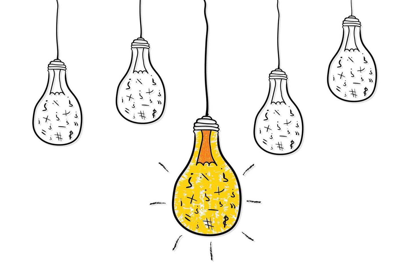Creative idea hand drawn light bulb icons with concept of unique and bright idea, sign of creativity vector