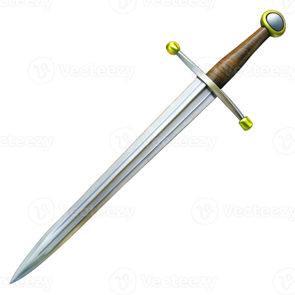 Shiny Medieval Sword with Leather Wrapped Handle isolated on transparent background cutout png
