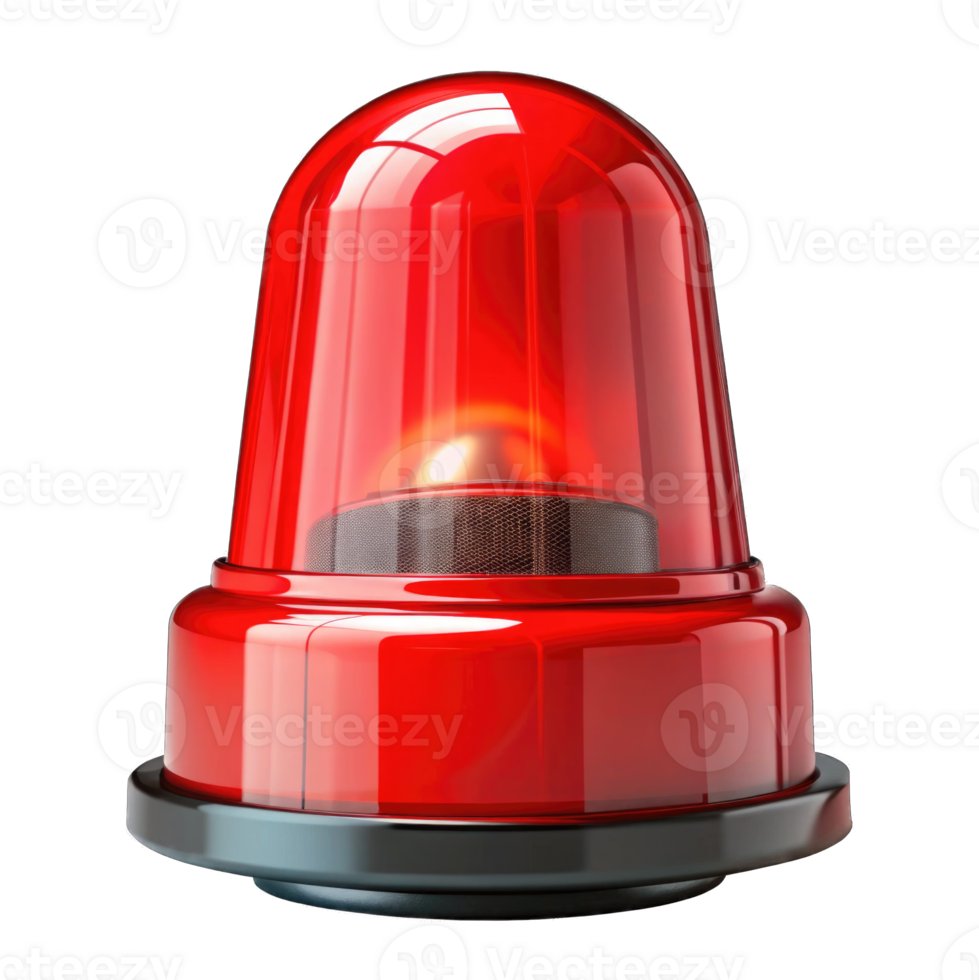 Red siren emergency warning, beacon light 3d render transparent background png