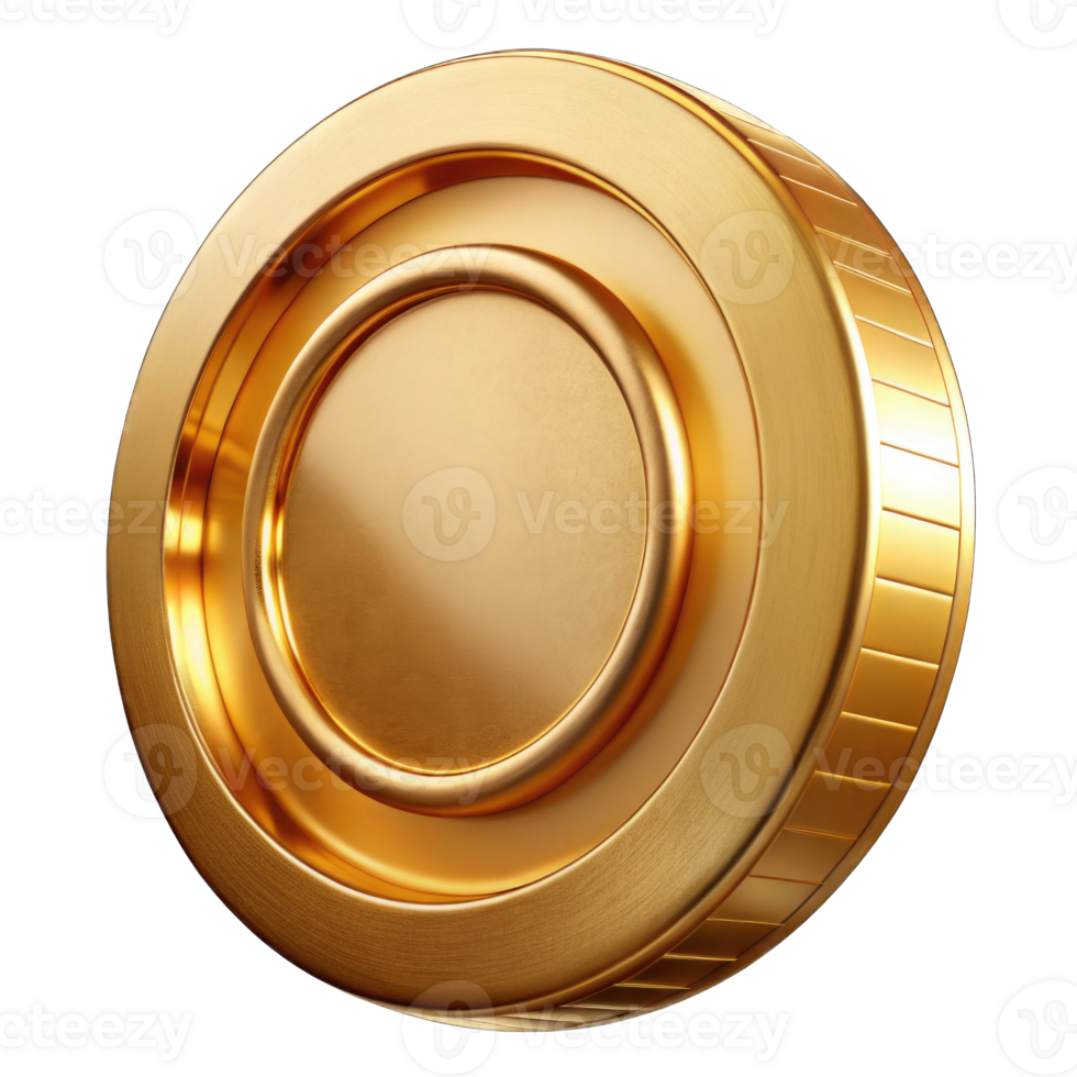 Golden coin with shining isolated on transparent background cutout png