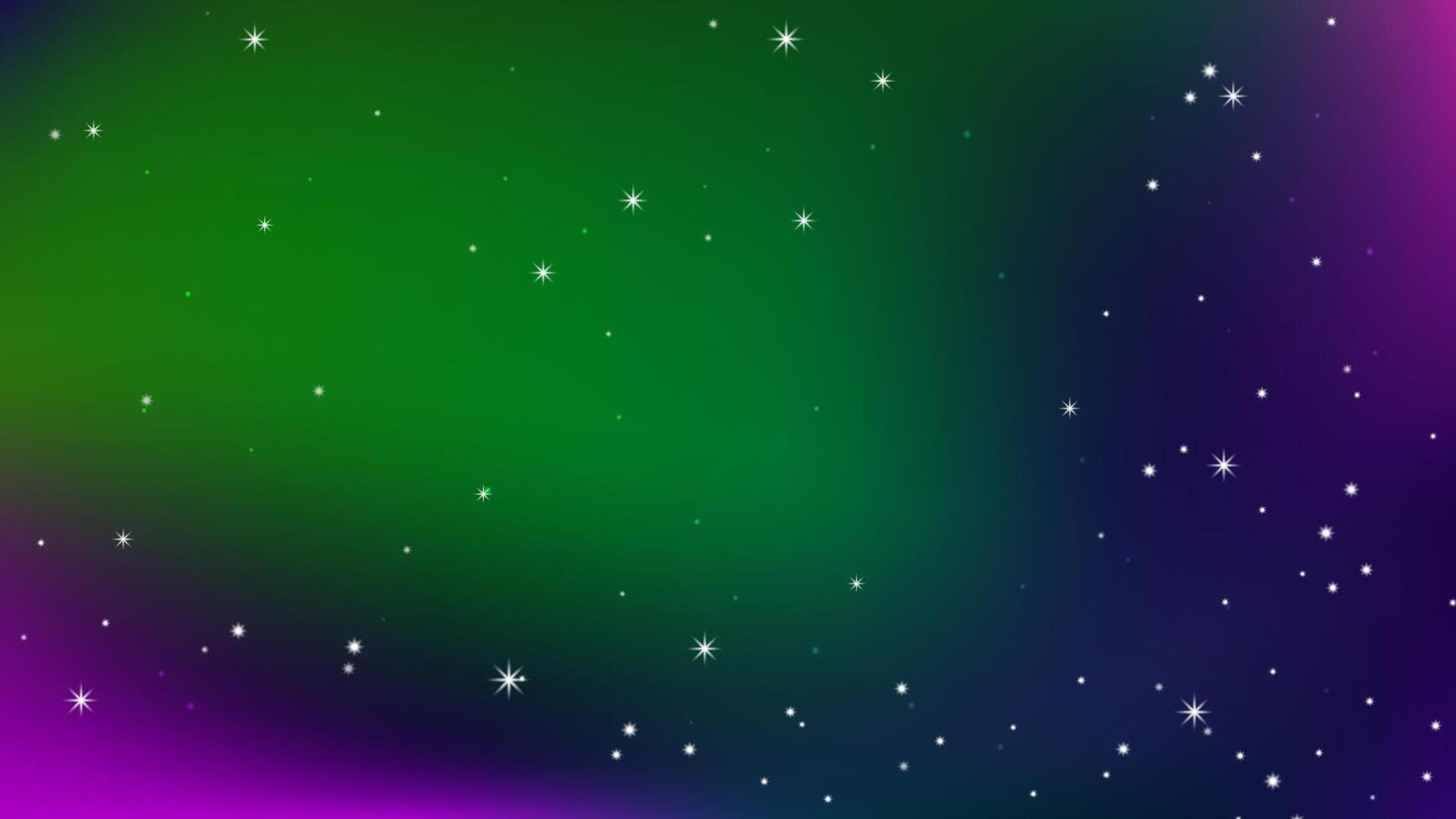 Unusual violet, green night sky and stars, blurred space background abstract vector