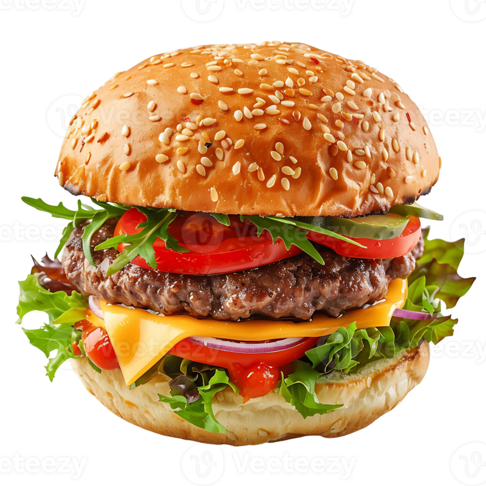 Tasty Beef Burger with Cheese and Salad Cutout png