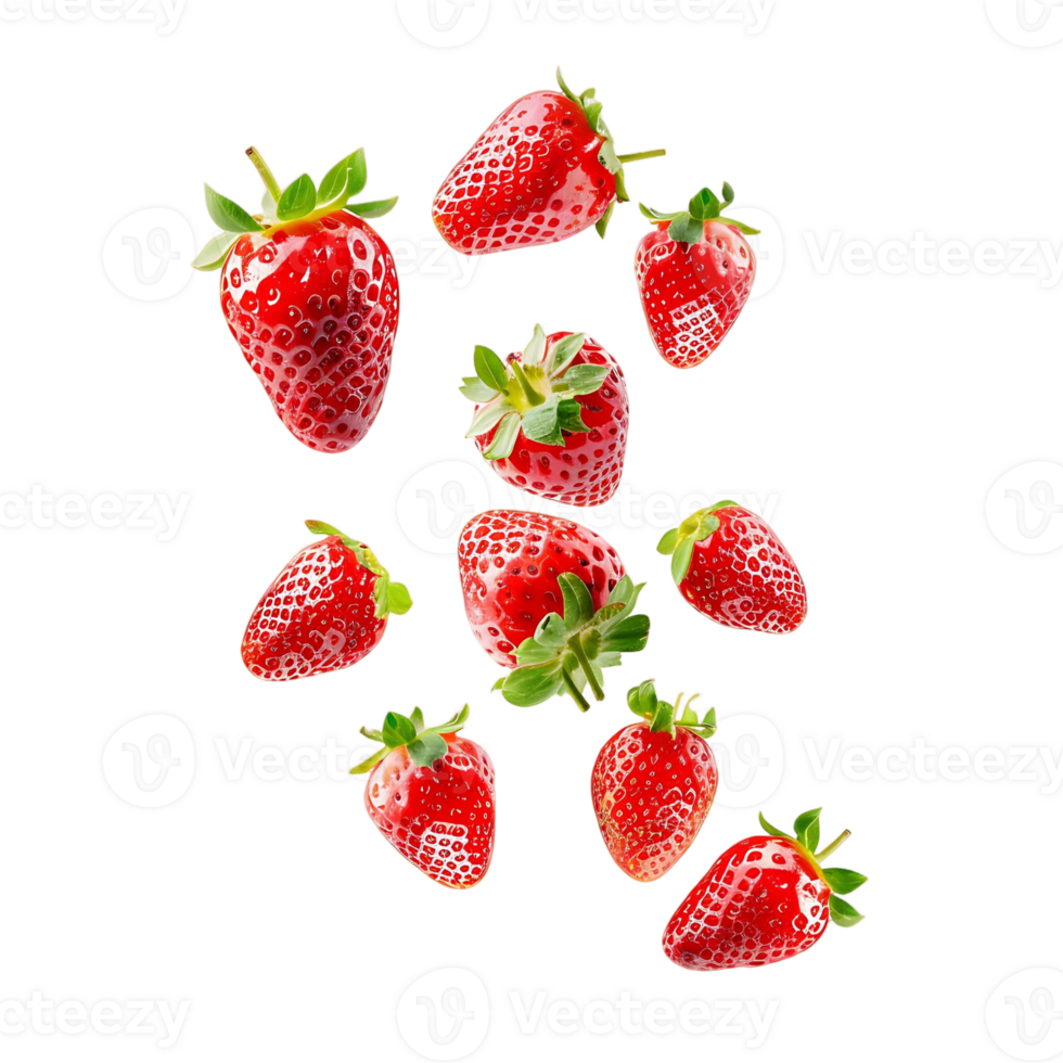 Isolated Falling Strawberries with Clear Background png