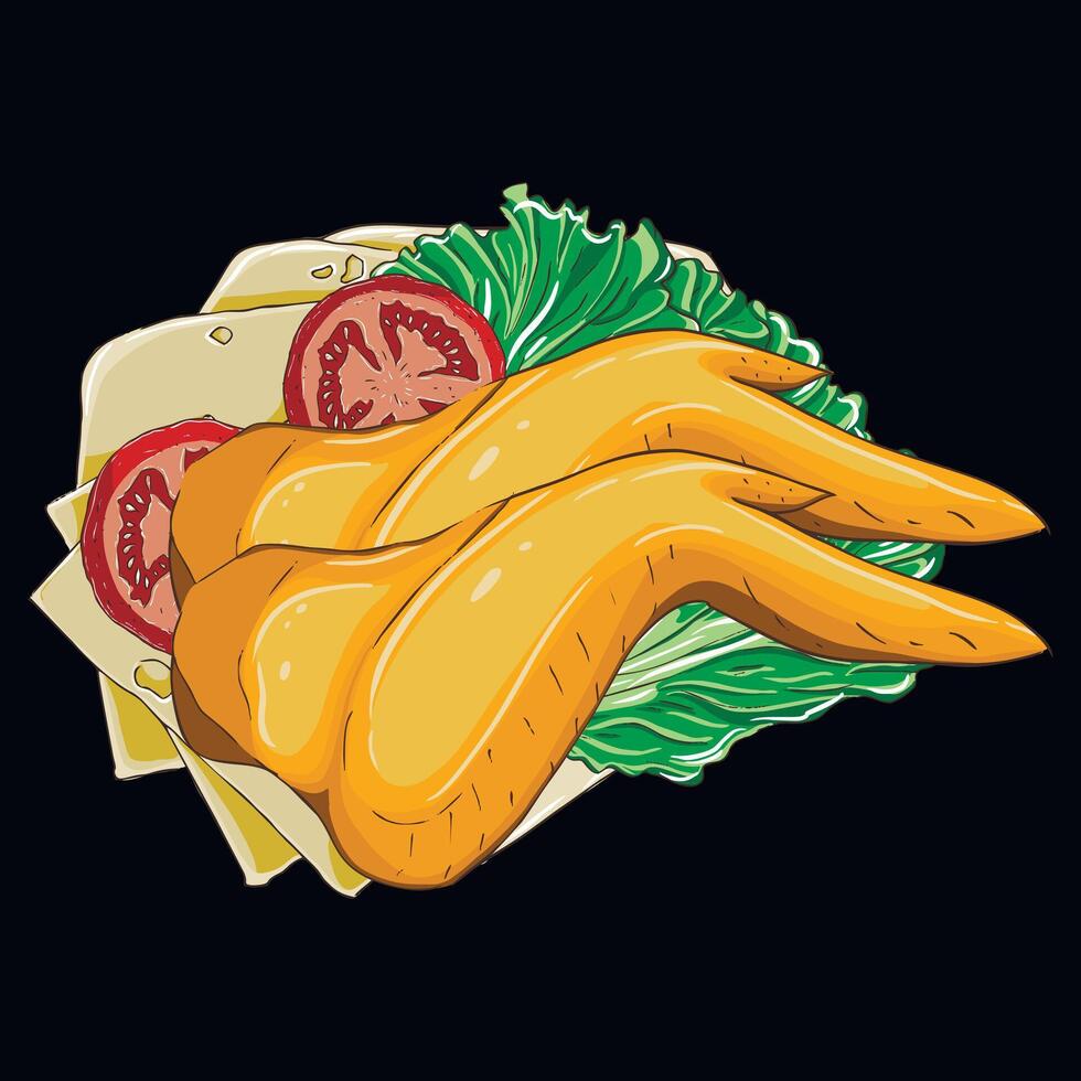Baked chicken wings and vegetables vector