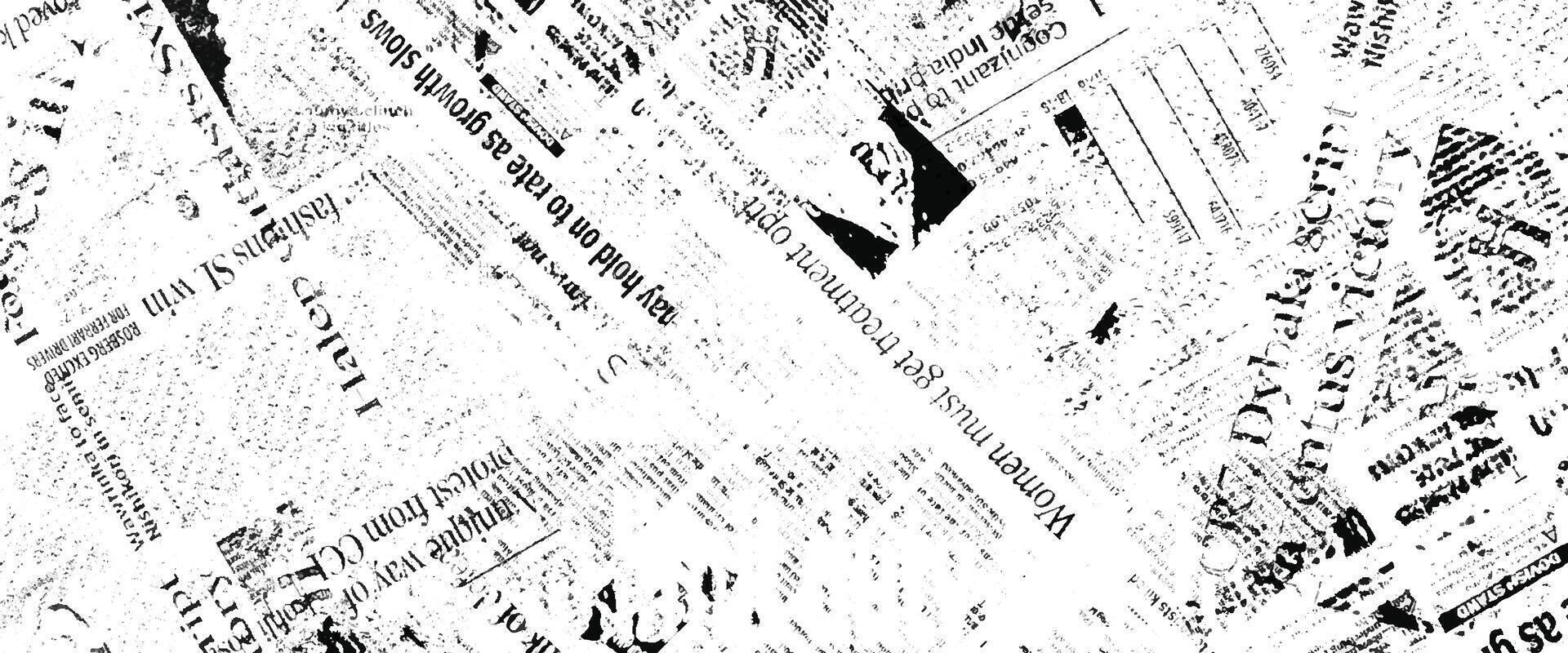 Newspaper with white unreadable text. Vintage grunge blurred paper news texture horizontal background vector