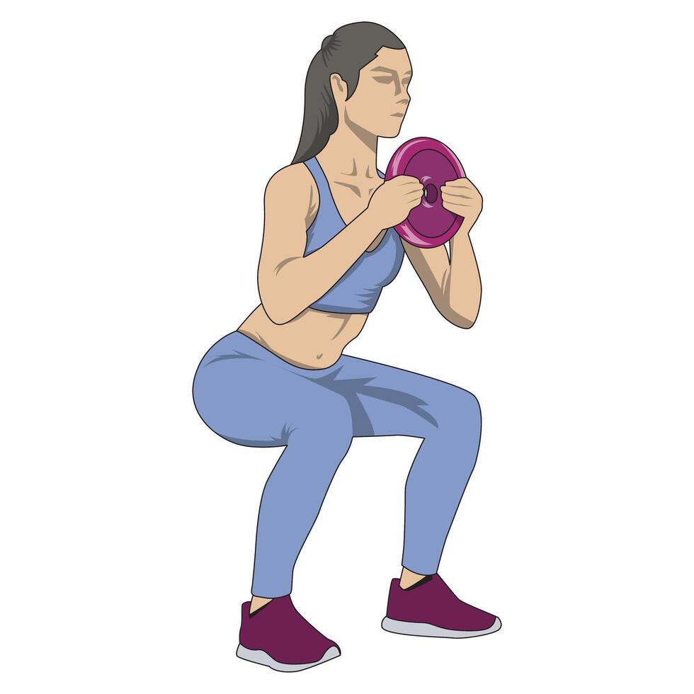 illustration of a beautiful and strong young sports woman doing exercises with weights vector